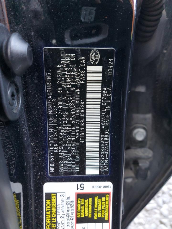 4T1B11HK9JU597981 2018 TOYOTA CAMRY - Image 12