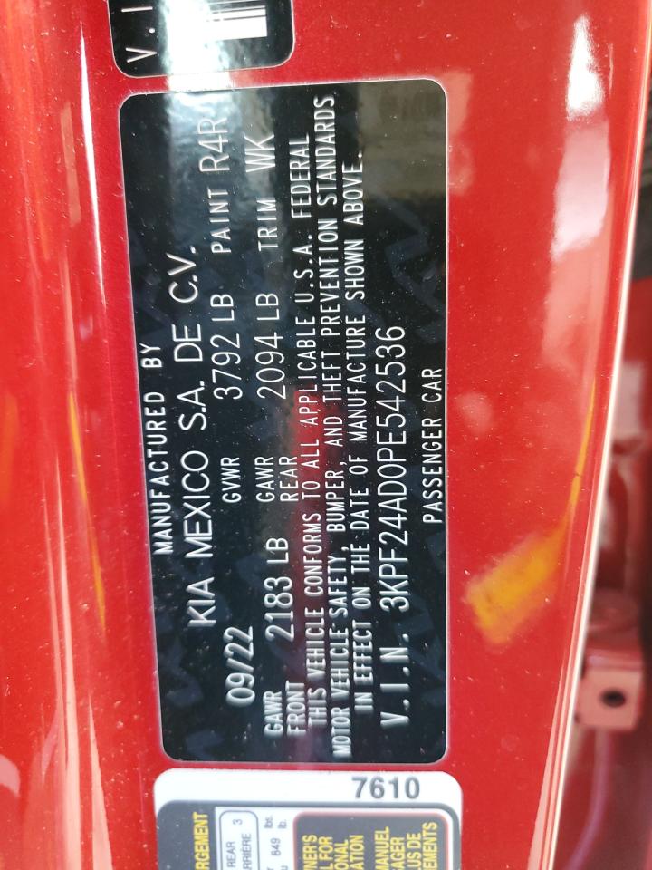 2023 Kia Forte Lx VIN: 3KPF24AD0PE542536 Lot: 75607374