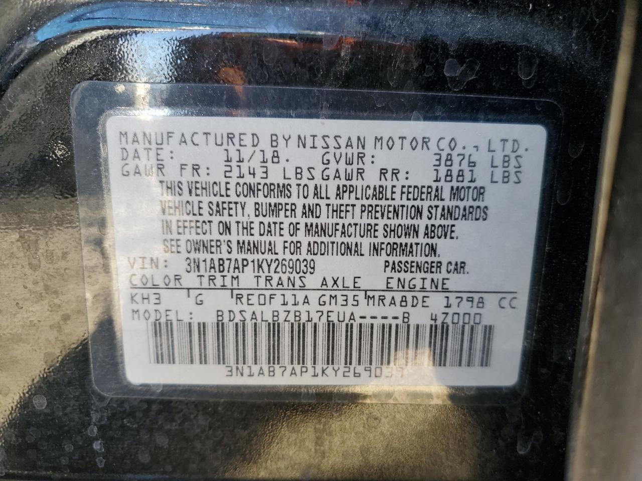 VIN 3N1AB7AP1KY269039 2019 NISSAN SENTRA no.12