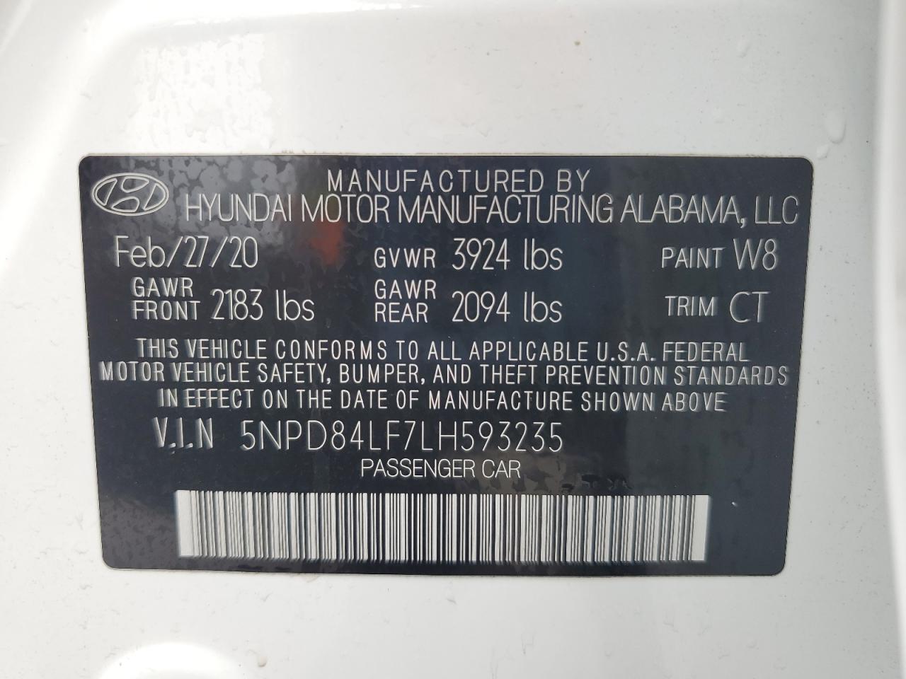 5NPD84LF7LH593235 2020 Hyundai Elantra Sel