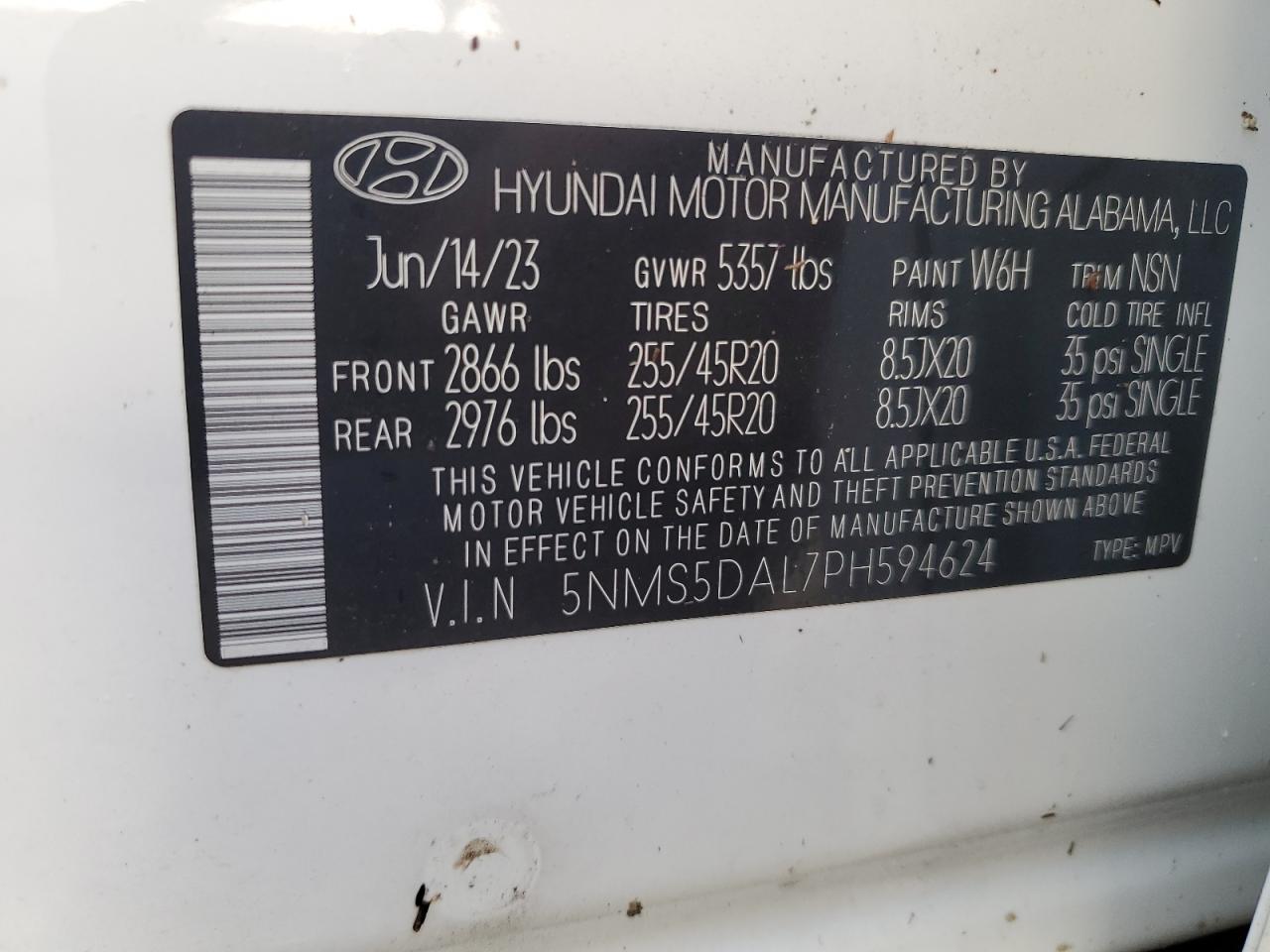 5NMS5DAL7PH594624 2023 Hyundai Santa Fe Calligraphy