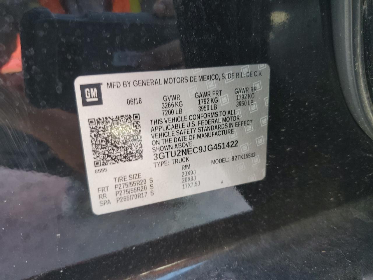 3GTU2NEC9JG451422 2018 GMC Sierra K1500 Slt