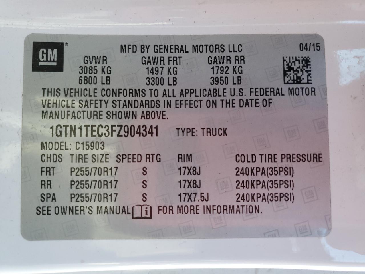 1GTN1TEC3FZ904341 2015 GMC Sierra C1500