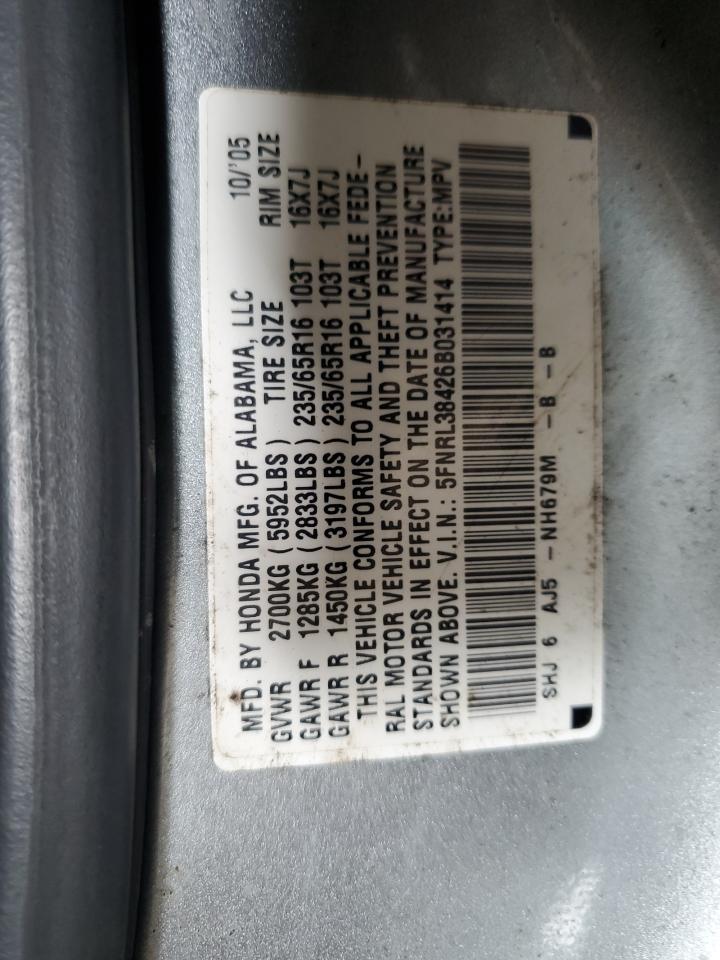 5FNRL38426B031414 2006 Honda Odyssey Ex