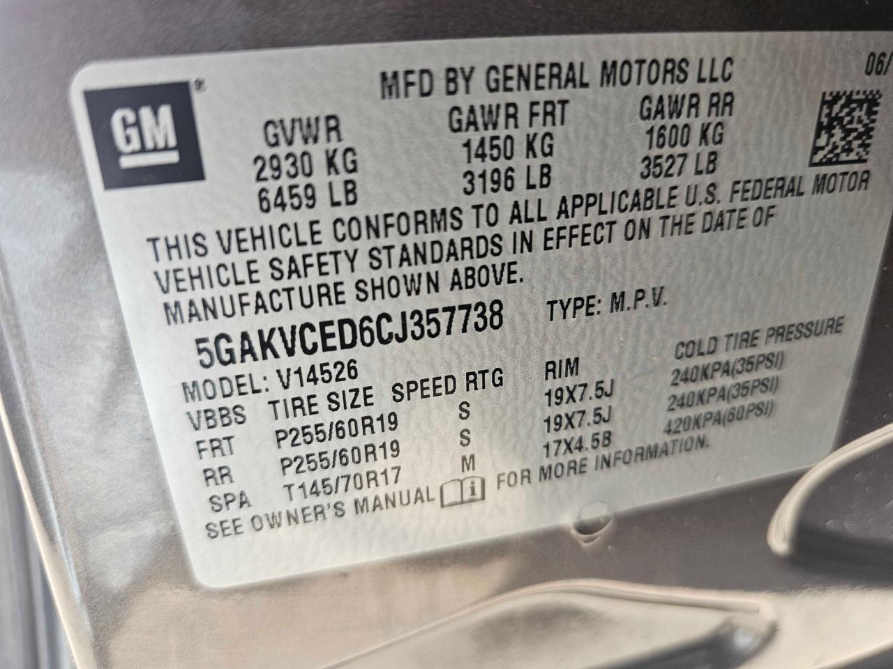 5GAKVCED6CJ357738 2012 Buick Enclave