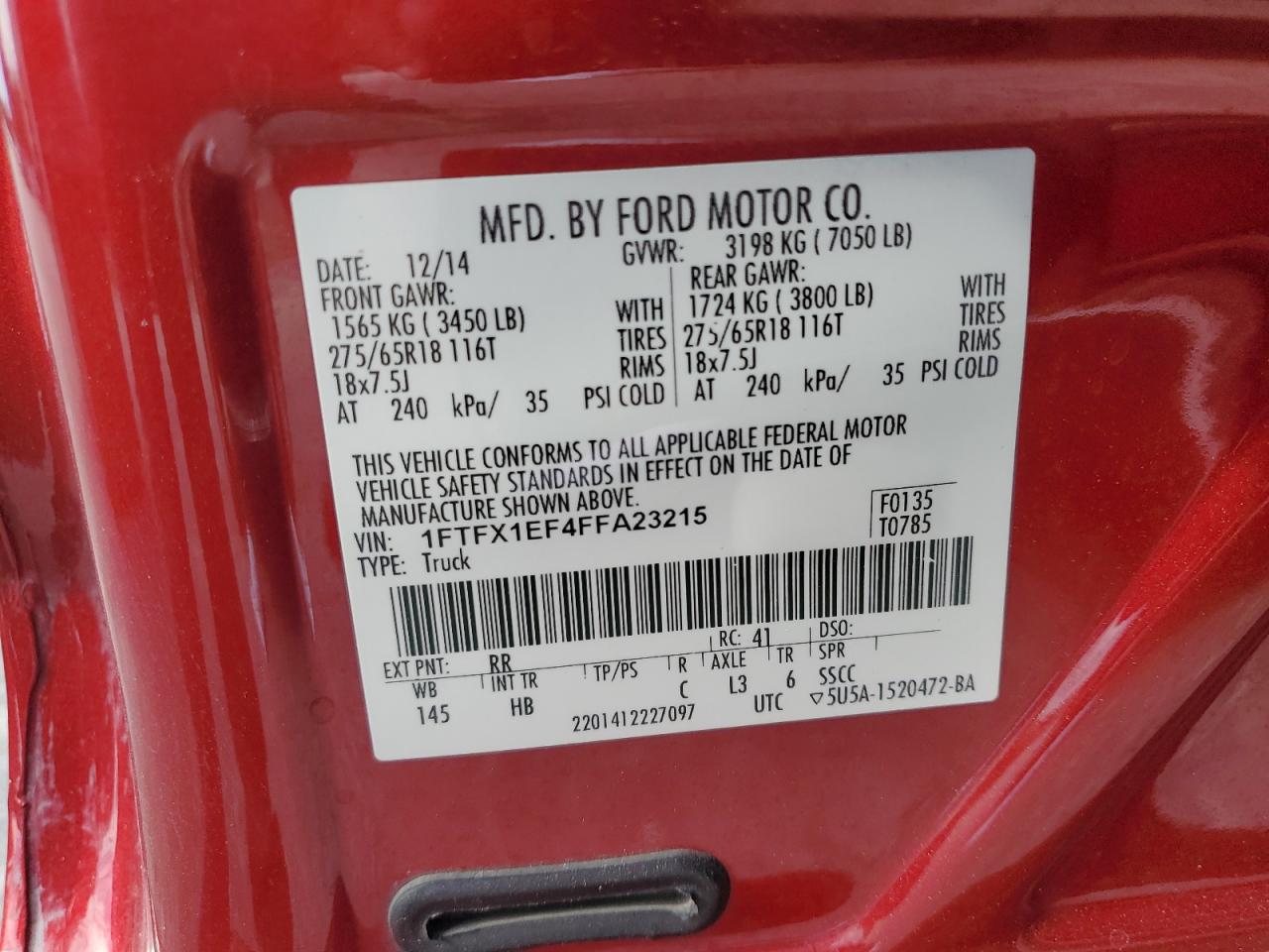 1FTFX1EF4FFA23215 2015 Ford F150 Super Cab