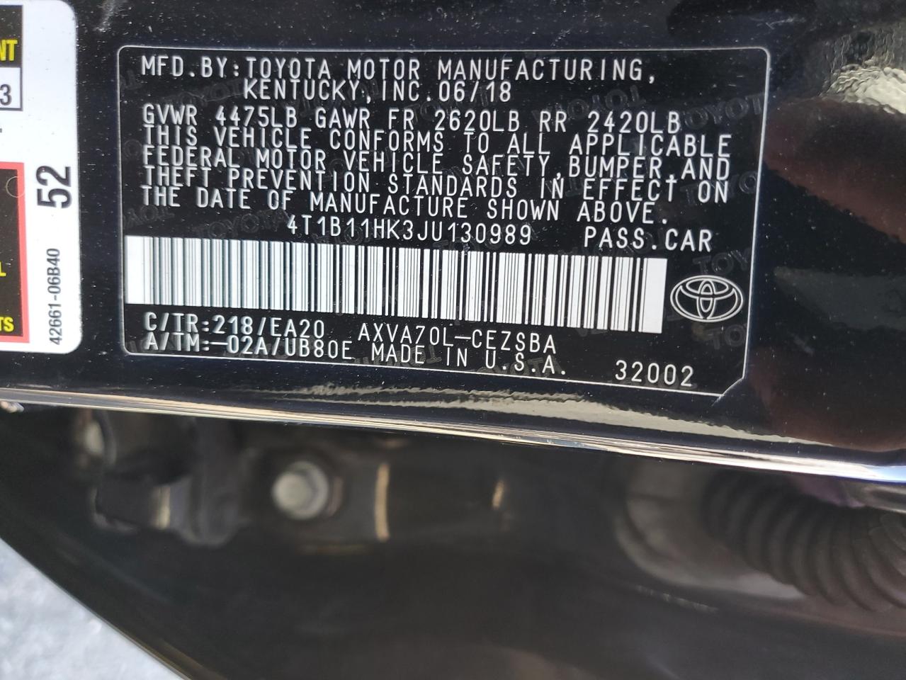 4T1B11HK3JU130989 2018 TOYOTA CAMRY - Image 13