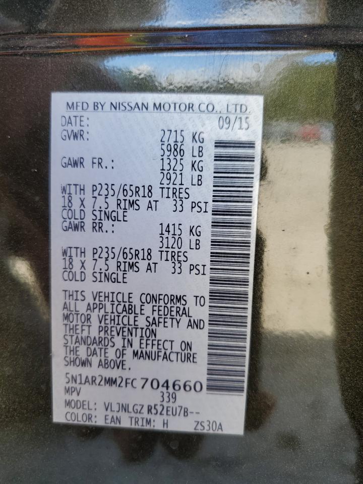 2015 Nissan Pathfinder S VIN: 5N1AR2MM2FC704660 Lot: 75441454