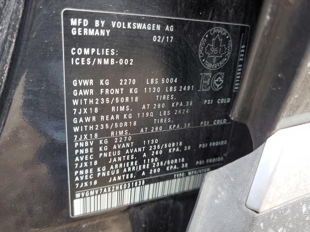 WVGMV7AX2HK031639 2017 Volkswagen Tiguan Comfortline