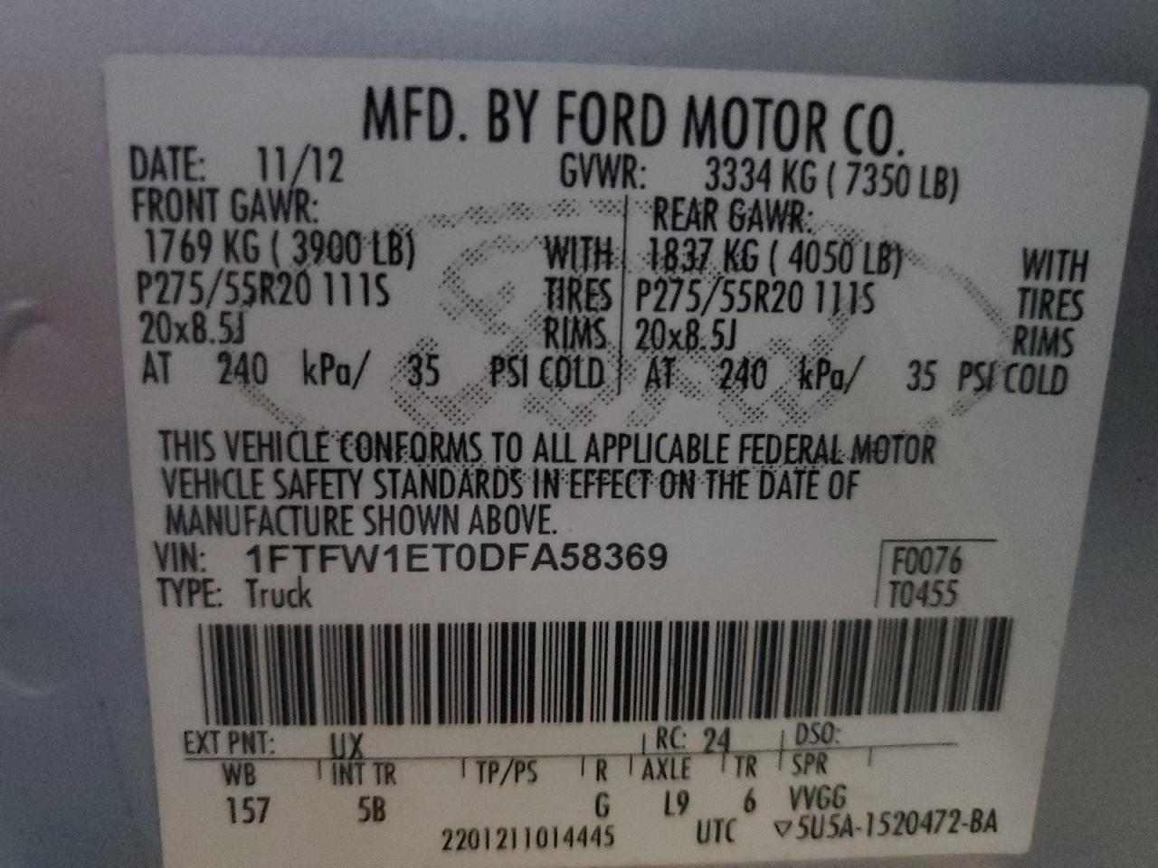 1FTFW1ET0DFA58369 2013 Ford F150 Supercrew