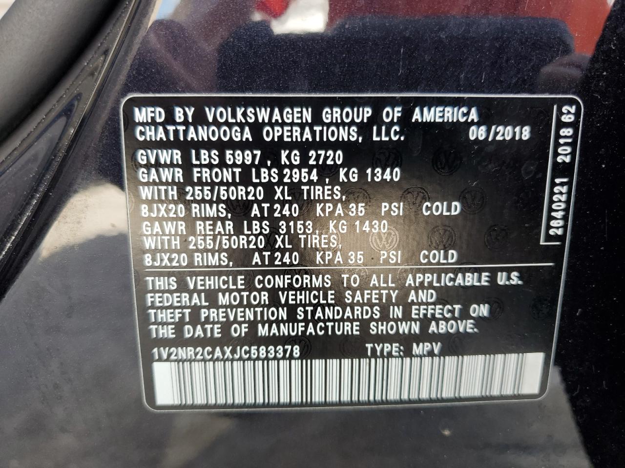 2018 Volkswagen Atlas Sel Premium VIN: 1V2NR2CAXJC583378 Lot: 77310004