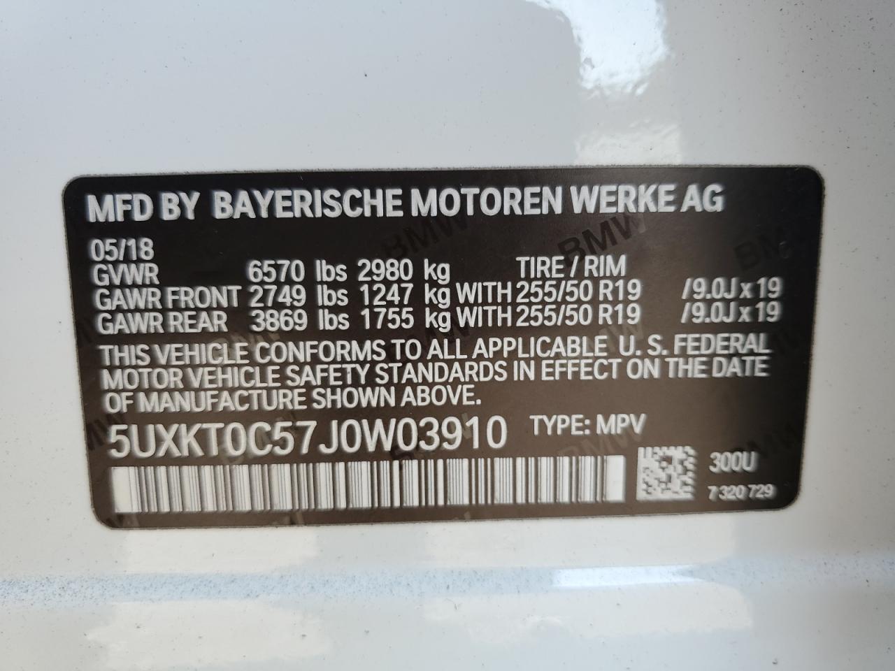 2018 BMW X5 Xdr40E VIN: 5UXKT0C57J0W03910 Lot: 77815964