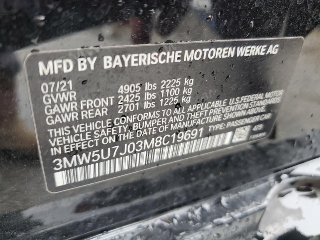 VIN 3MW5U7J03M8C19691 2021 BMW M3 no.12