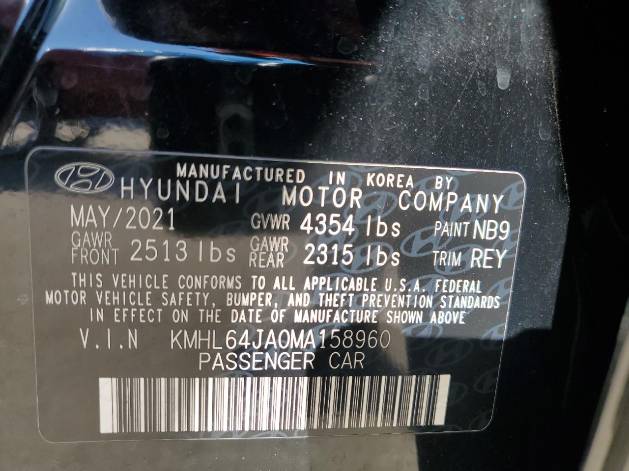 2021 Hyundai Sonata Sel VIN: KMHL64JA0MA158960 Lot: 76715234