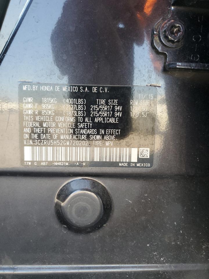 2016 Honda Hr-V Ex VIN: 3CZRU5H52GM720202 Lot: 76175844