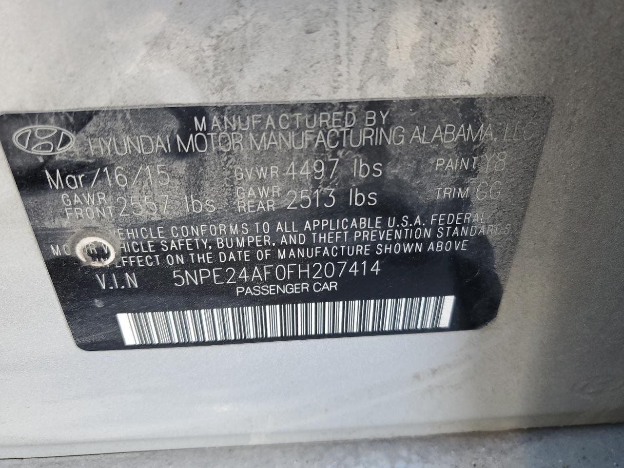 5NPE24AF0FH207414 2015 Hyundai Sonata Se