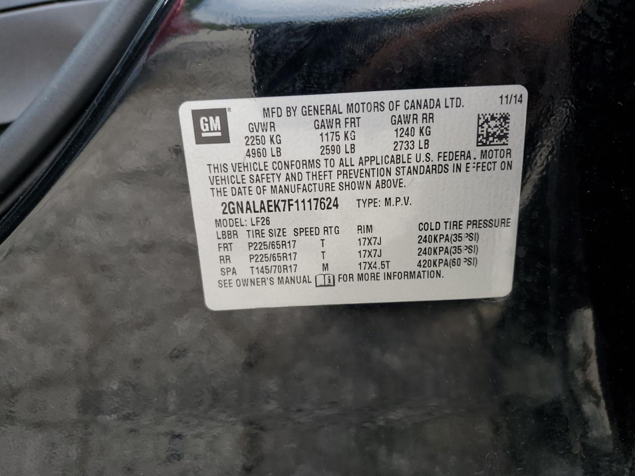 2GNALAEK7F1117624 2015 Chevrolet Equinox Ls