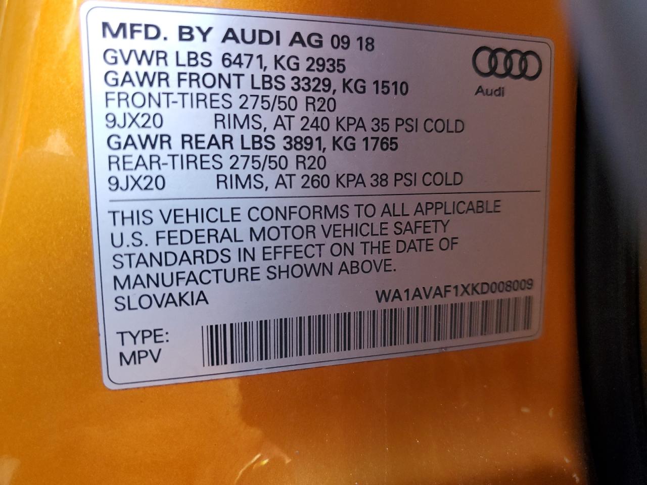 WA1AVAF1XKD008009 2019 Audi Q8 Premium