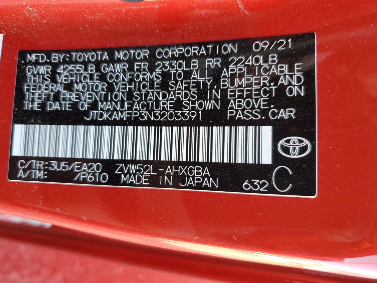 JTDKAMFP3N3203391 2022 Toyota Prius Prime Le