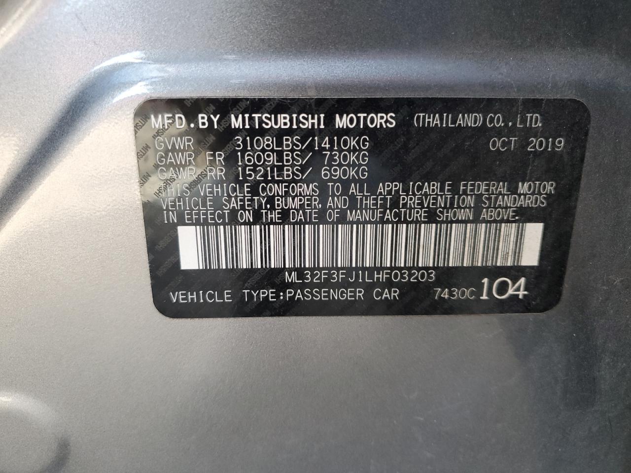 2020 Mitsubishi Mirage G4 Es VIN: ML32F3FJ1LHF03203 Lot: 78913564