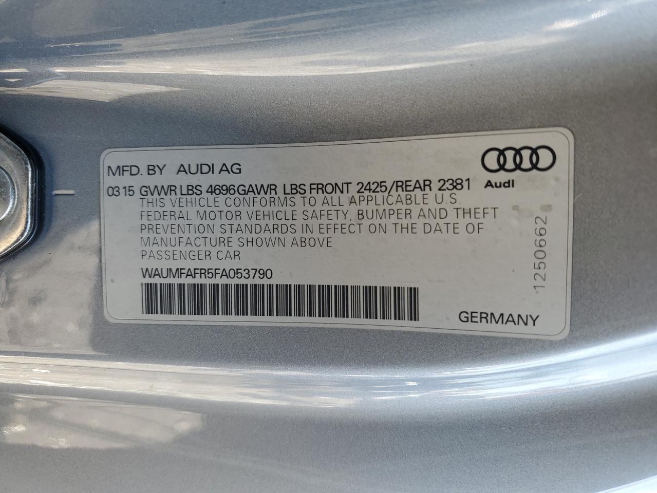 2015 Audi A5 Premium Plus VIN: WAUMFAFR5FA053790 Lot: 74367714