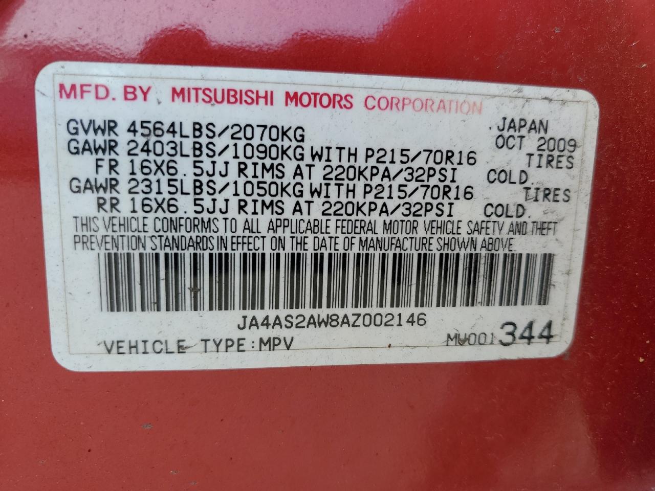 2010 Mitsubishi Outlander Es VIN: JA4AS2AW8AZ002146 Lot: 77279224