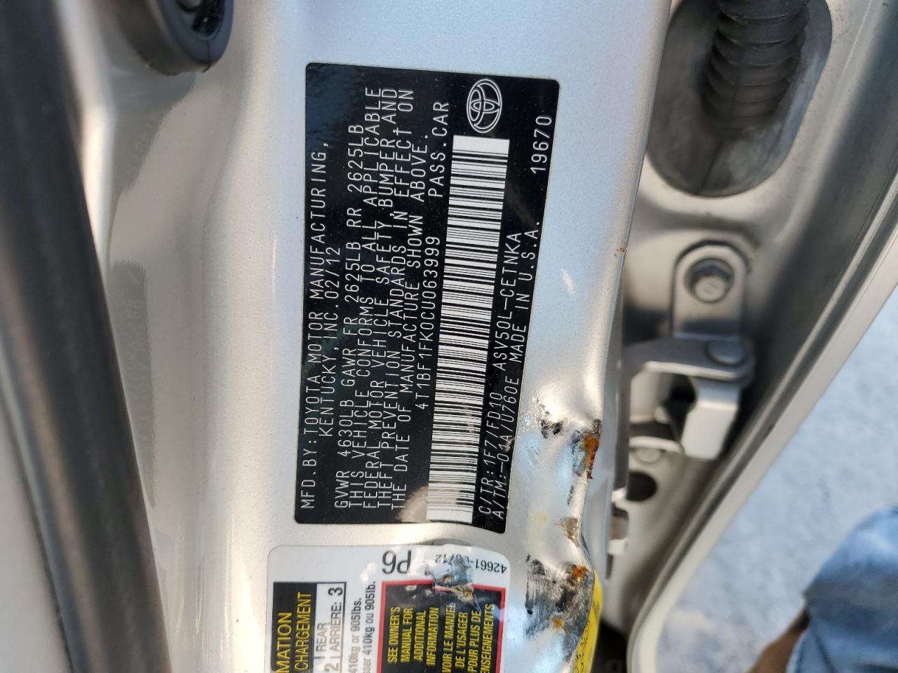 4T1BF1FK0CU063999 2012 Toyota Camry Base