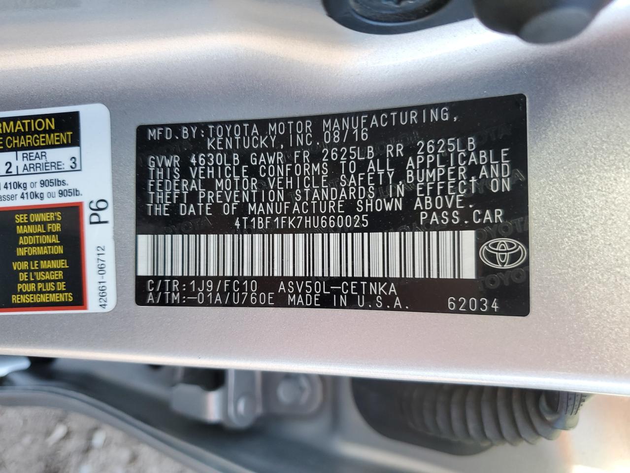 4T1BF1FK7HU660025 2017 Toyota Camry Le