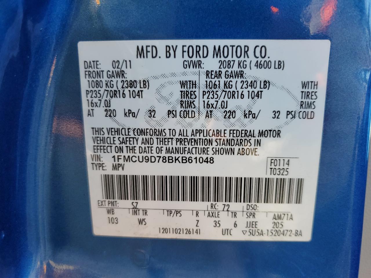 1FMCU9D78BKB61048 2011 Ford Escape Xlt