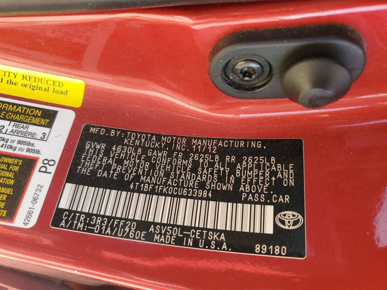 4T1BF1FK0CU633984 2012 Toyota Camry Base