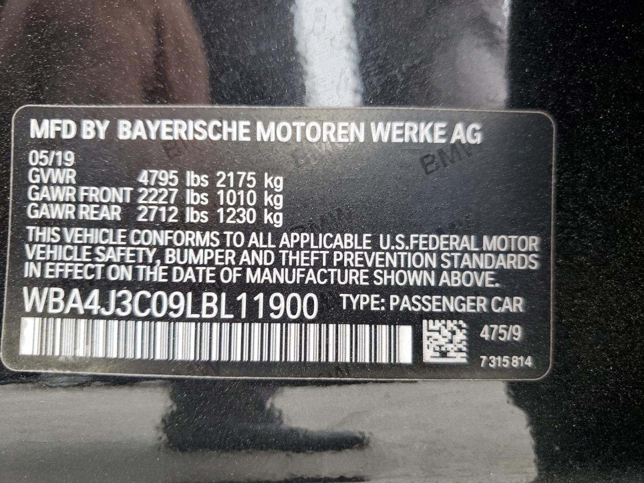 2020 BMW 430Xi Gran Coupe VIN: WBA4J3C09LBL11900 Lot: 76086104