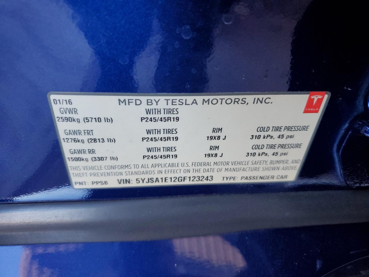 2016 Tesla Model S VIN: 5YJSA1E12GF123243 Lot: 76697804