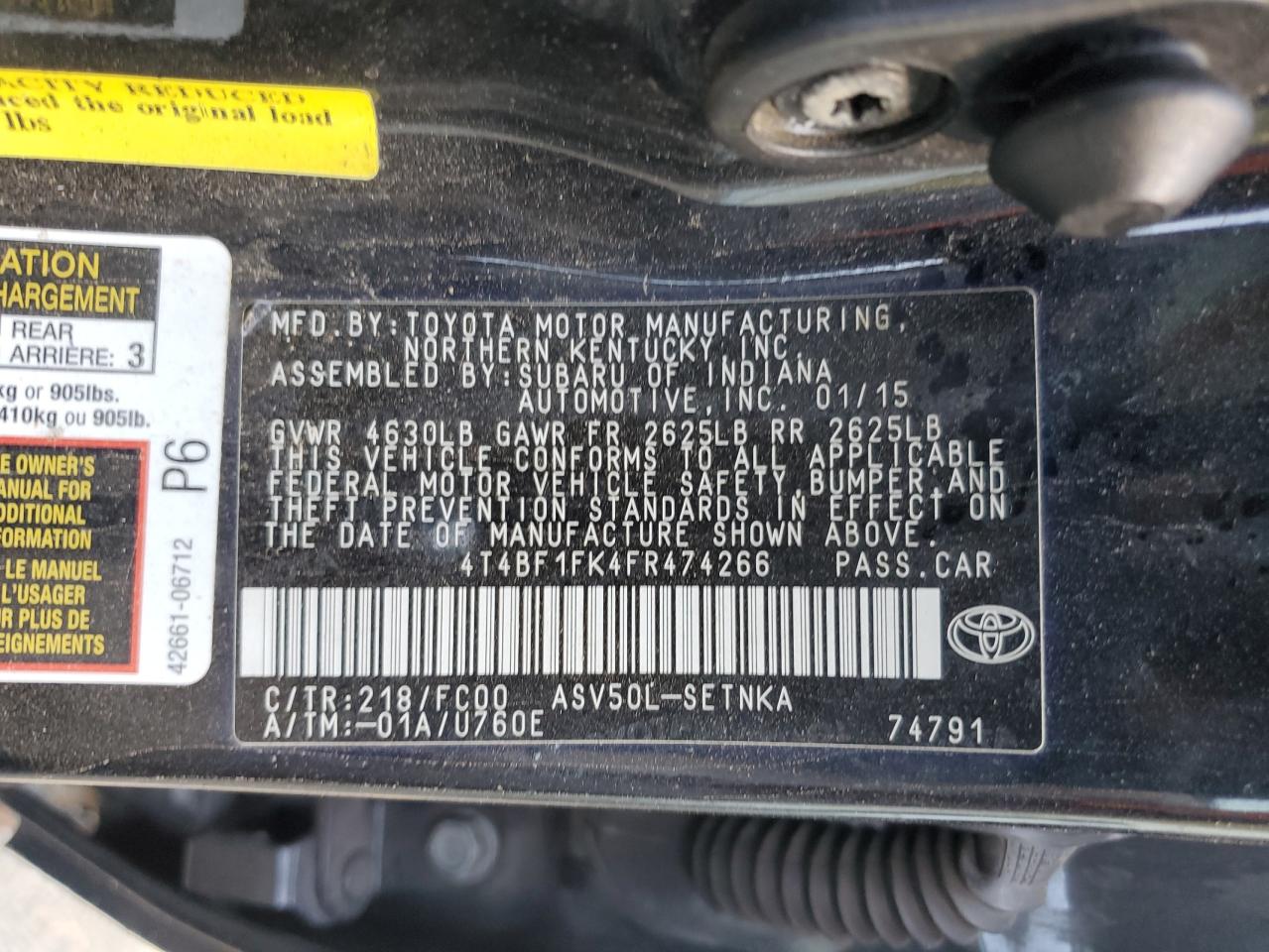 4T4BF1FK4FR474266 2015 Toyota Camry Le