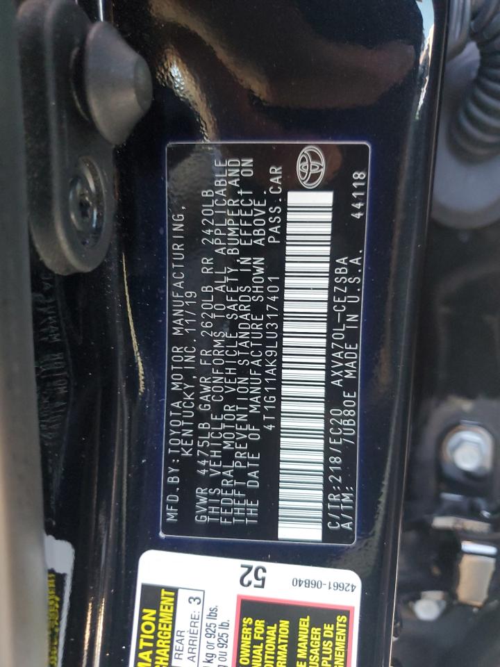 4T1G11AK9LU317401 2020 Toyota Camry Se