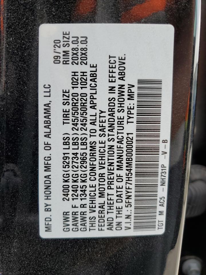 2021 Honda Passport Exl VIN: 5FNYF7H54MB000021 Lot: 75745334