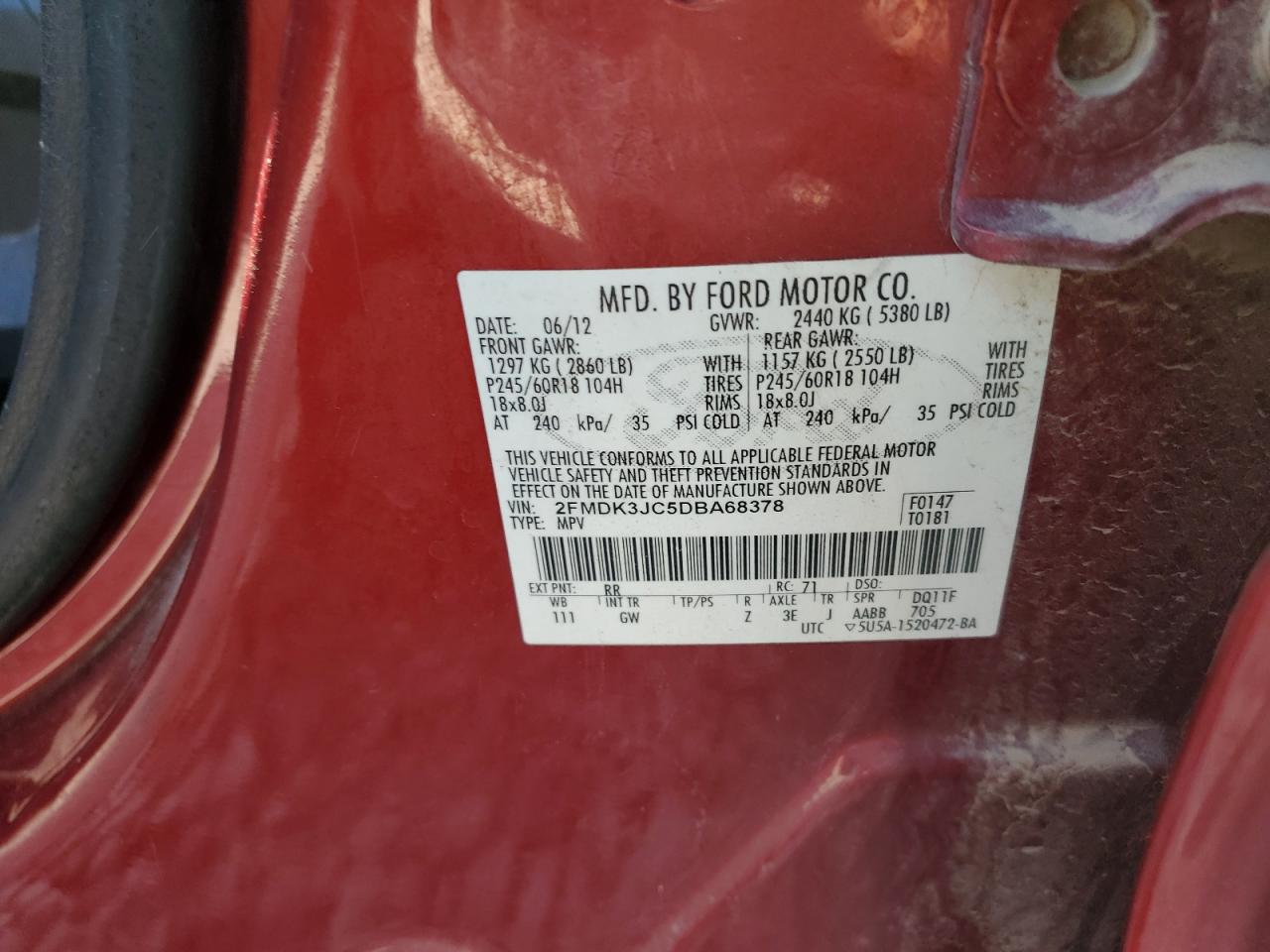 2FMDK3JC5DBA68378 2013 Ford Edge Sel