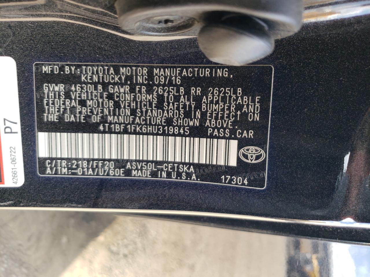 4T1BF1FK6HU319845 2017 Toyota Camry Le