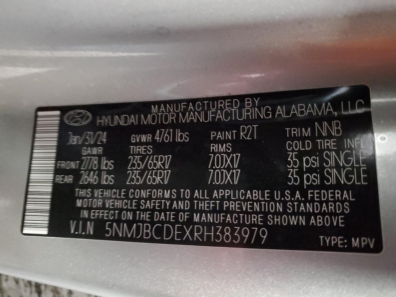 5NMJBCDEXRH383979 2024 HYUNDAI TUCSON - Image 14