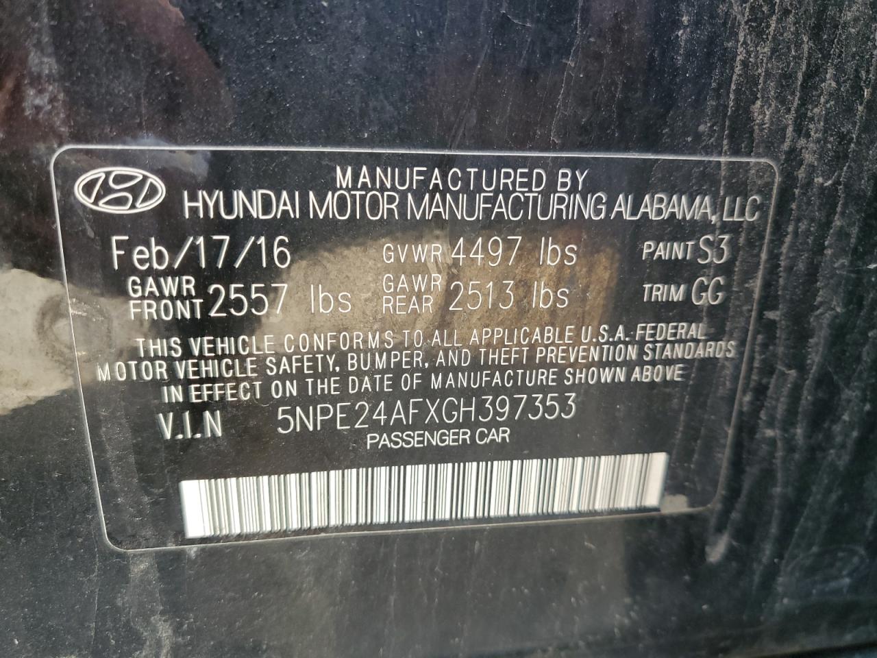 5NPE24AFXGH397353 2016 Hyundai Sonata Se