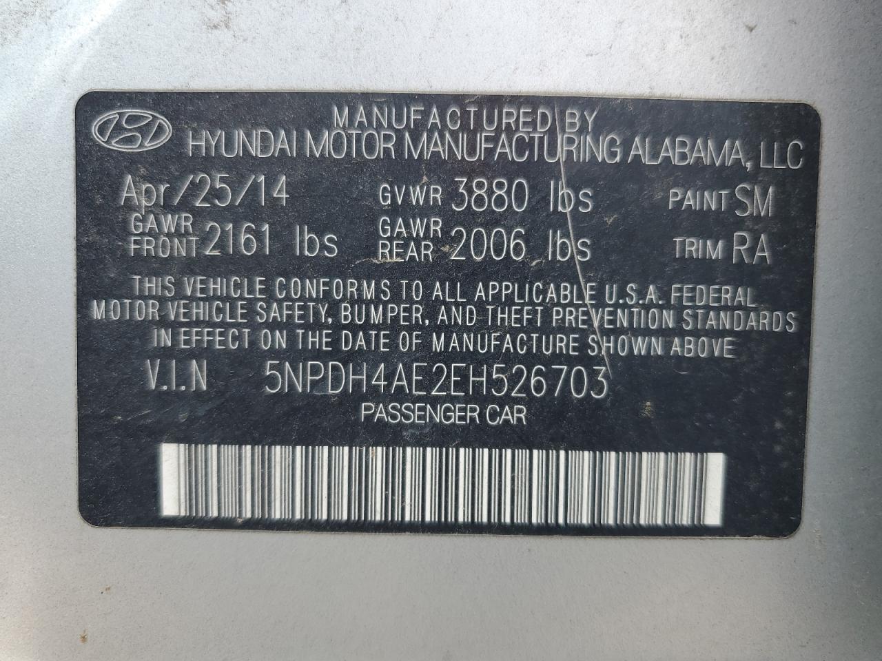 5NPDH4AE2EH526703 2014 Hyundai Elantra Se