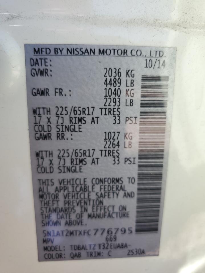 2015 Nissan Rogue S VIN: 5N1AT2MTXFC776795 Lot: 77602444