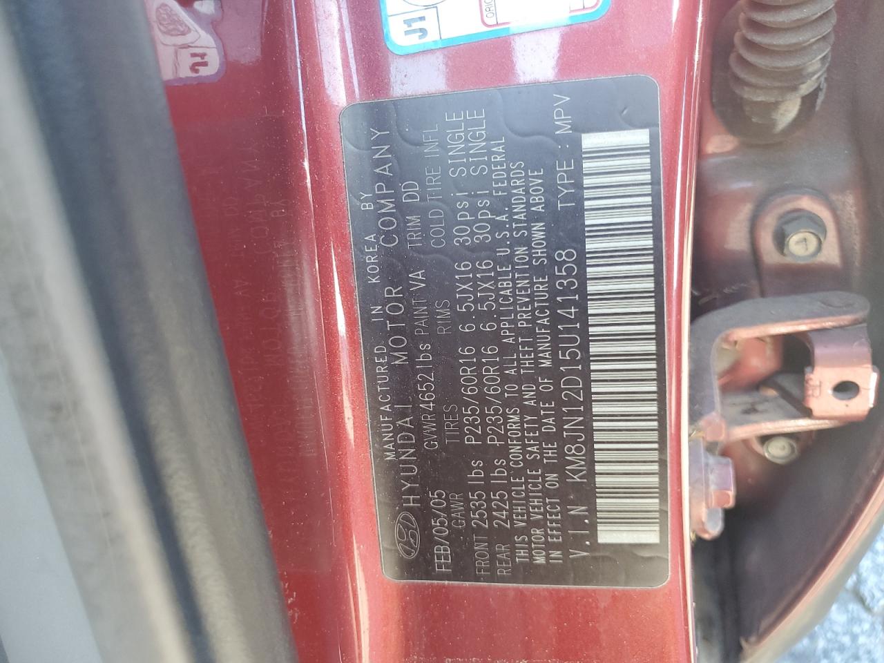 2005 Hyundai Tucson Gls VIN: KM8JN12D15U141358 Lot: 73715334