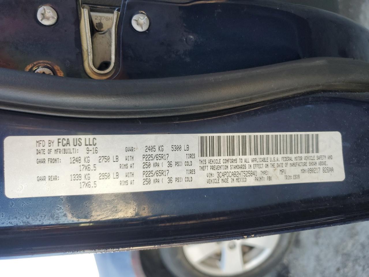 2017 Dodge Journey Se VIN: 3C4PDCAB2HT525841 Lot: 78147064