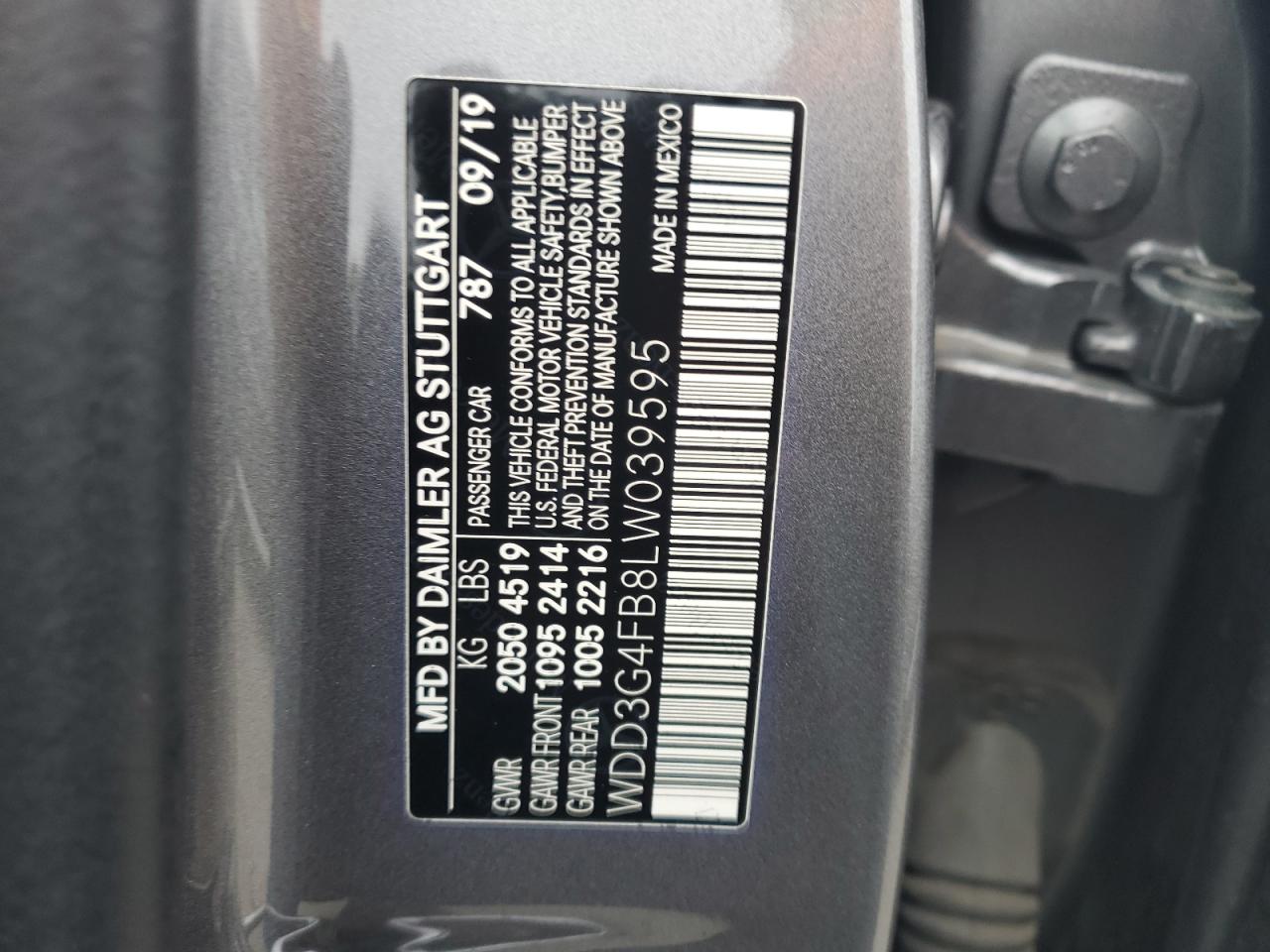 2020 Mercedes-Benz A 220 4Matic VIN: WDD3G4FB8LW039595 Lot: 73677374