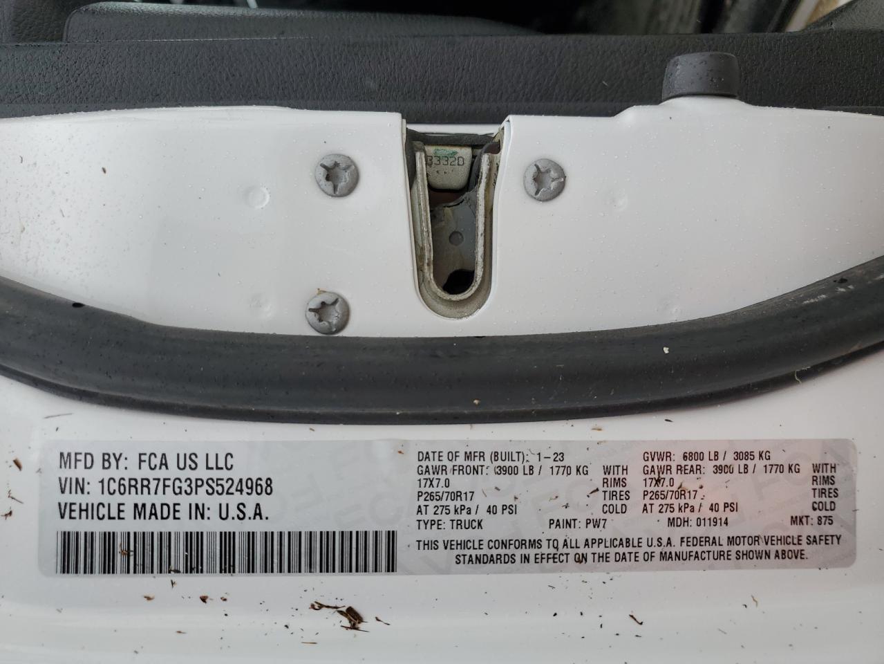 2023 Ram 1500 Classic Tradesman VIN: 1C6RR7FG3PS524968 Lot: 74832234