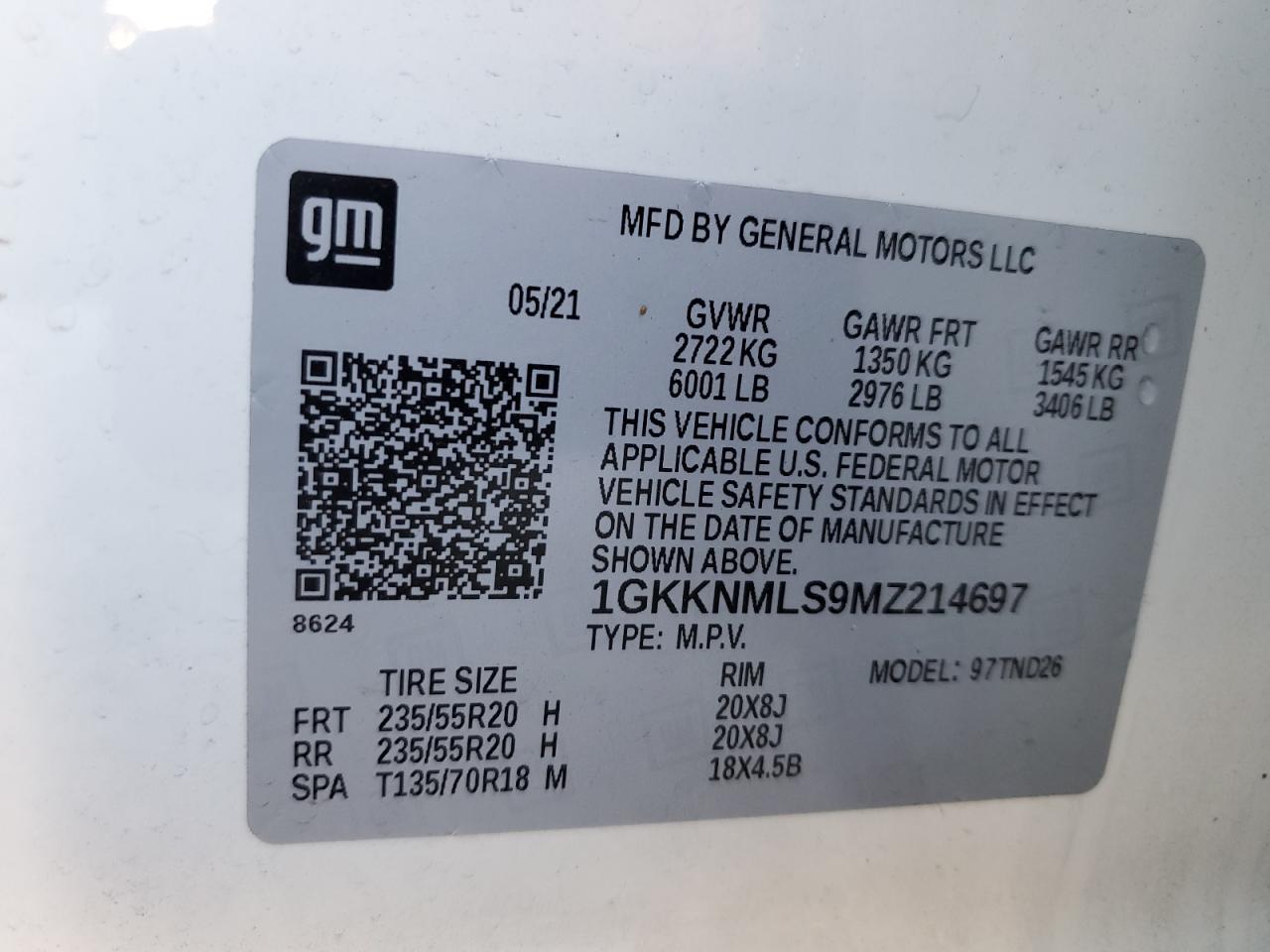 1GKKNMLS9MZ214697 2021 GMC Acadia Slt