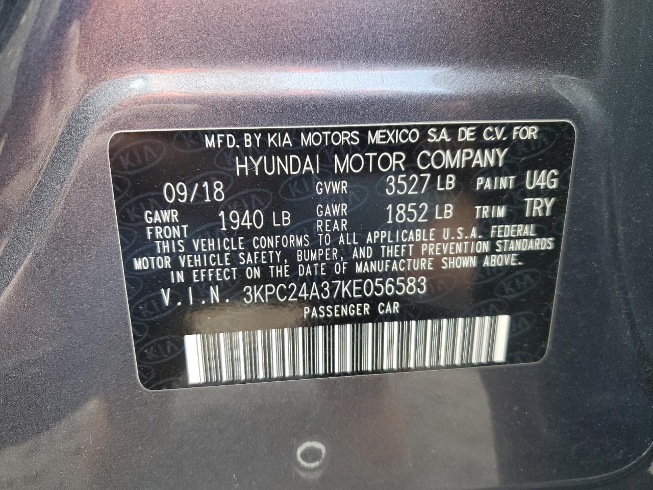 3KPC24A37KE056583 2019 Hyundai Accent Se