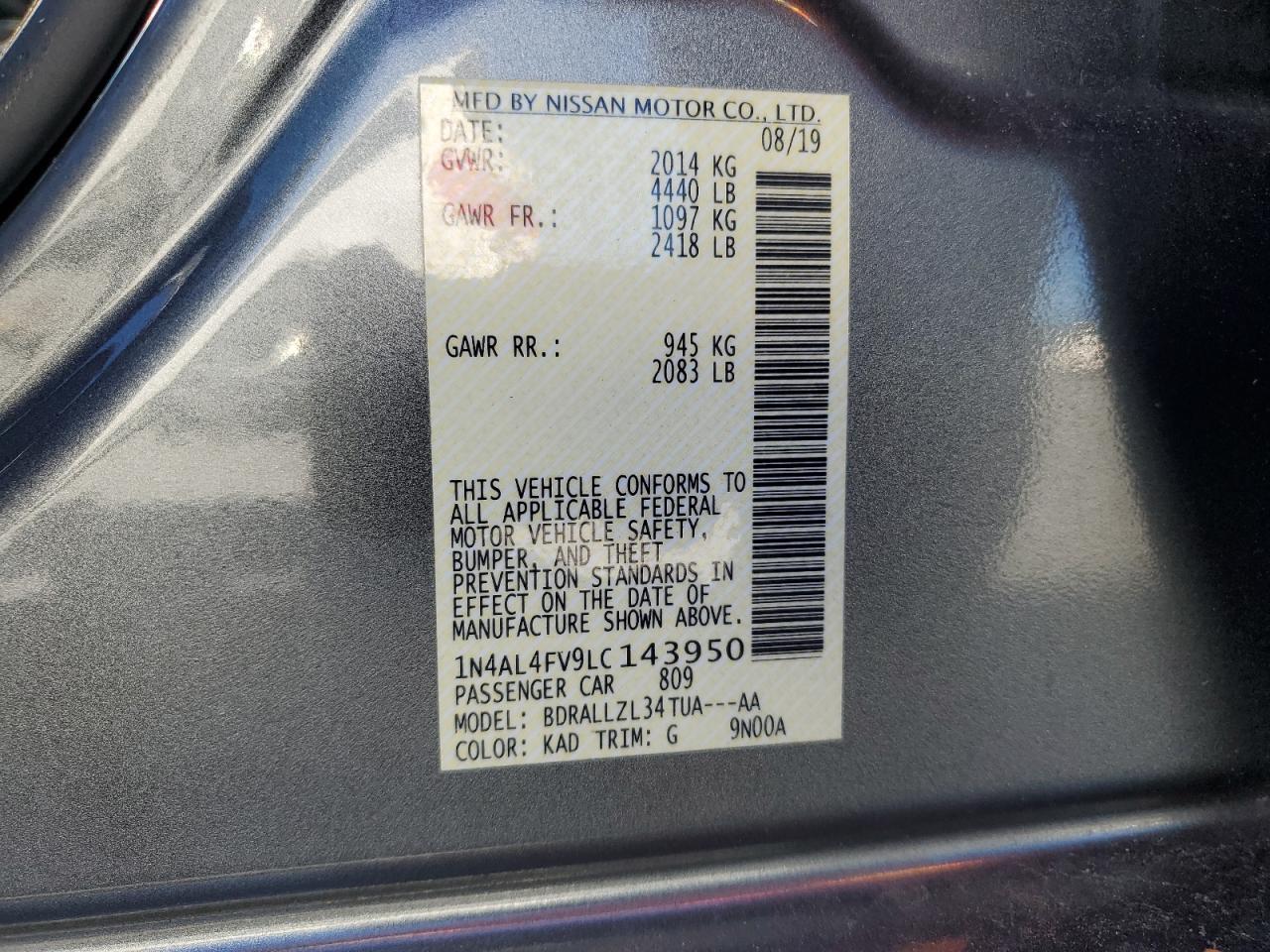 1N4AL4FV9LC143950 2020 Nissan Altima Platinum