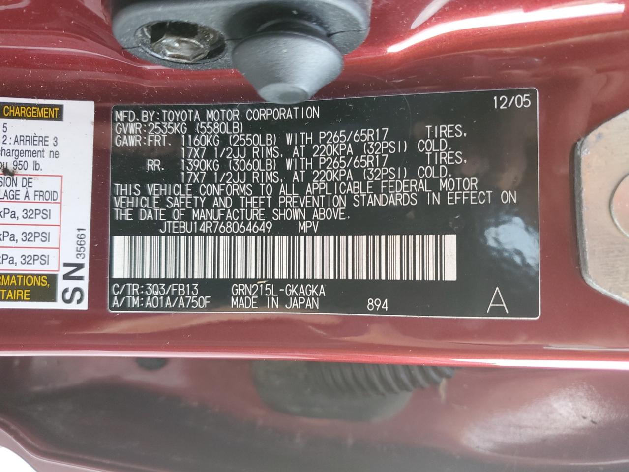 JTEBU14R768064649 2006 Toyota 4Runner Sr5