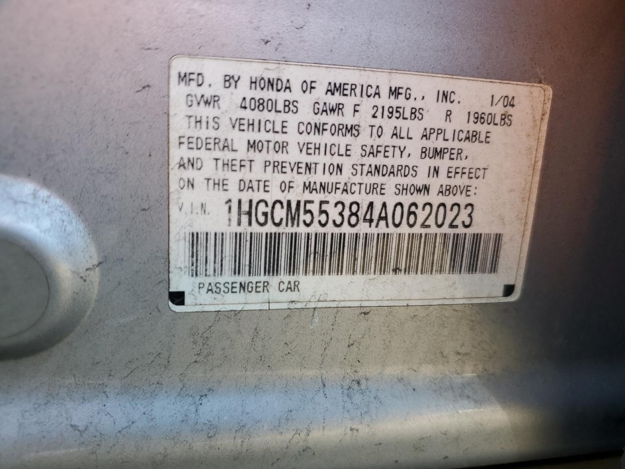 1HGCM55384A062023 2004 Honda Accord Lx